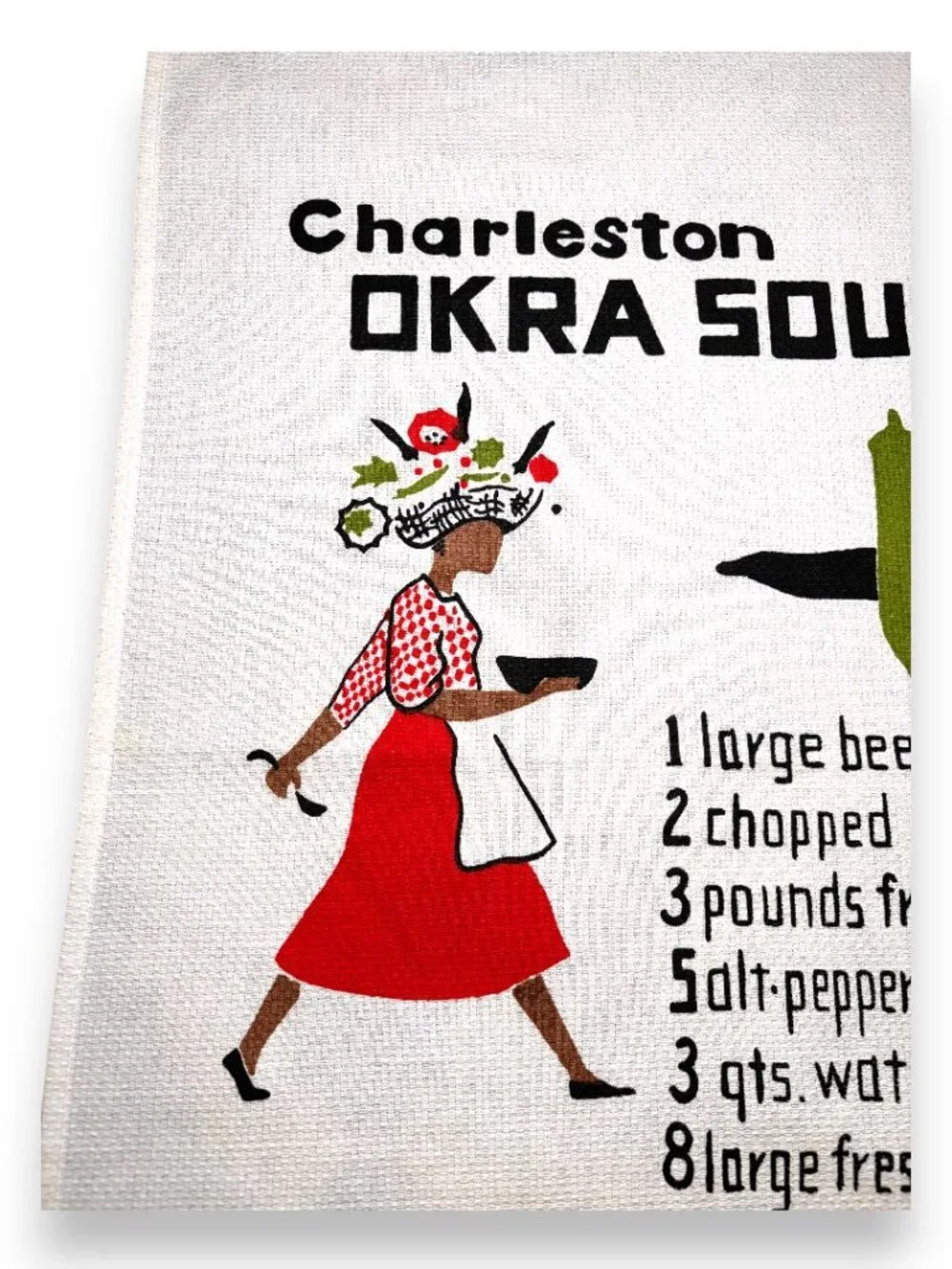 Vintage Gaillard Original Charleston Okra Soup Recipe Tea Towel Southern Folk Ar